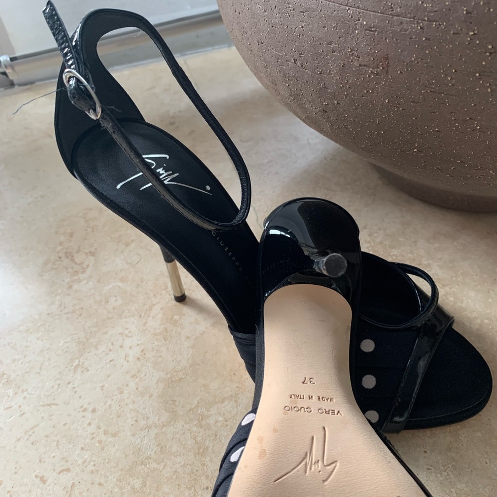 Giuseppe Zanotti Black and White Polka Dot Ankle-Strap Heels - Picture 5 of 10